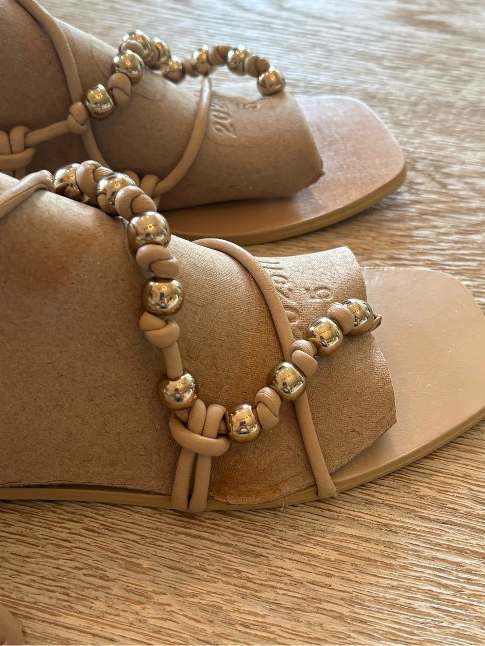 NWT Zara Sand Beige Strappy Flat Sandals - Picture 6 of 11